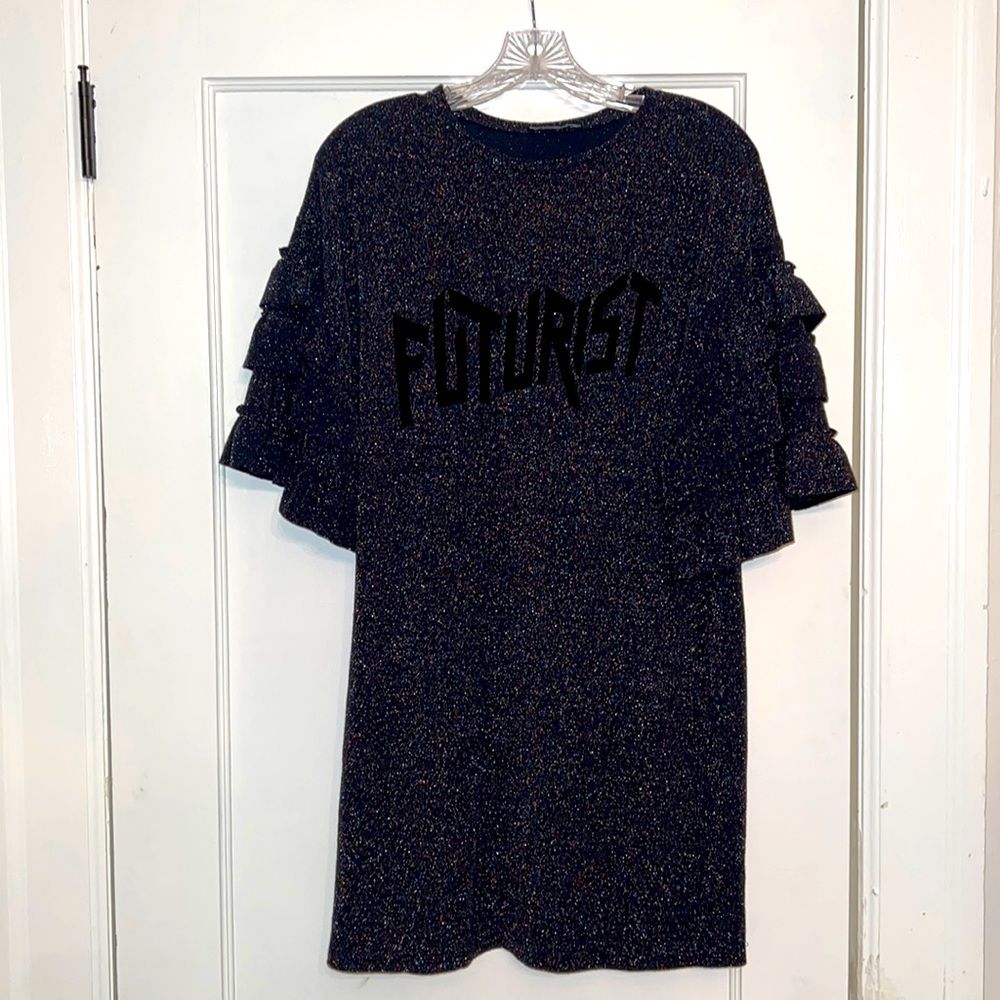 Glitter dress with ruffle sleeve detail